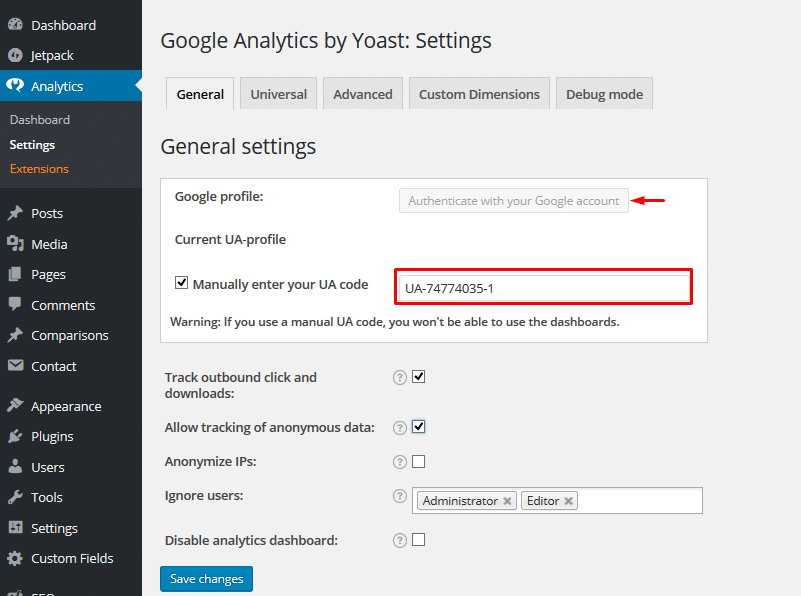 wordpress google analytics